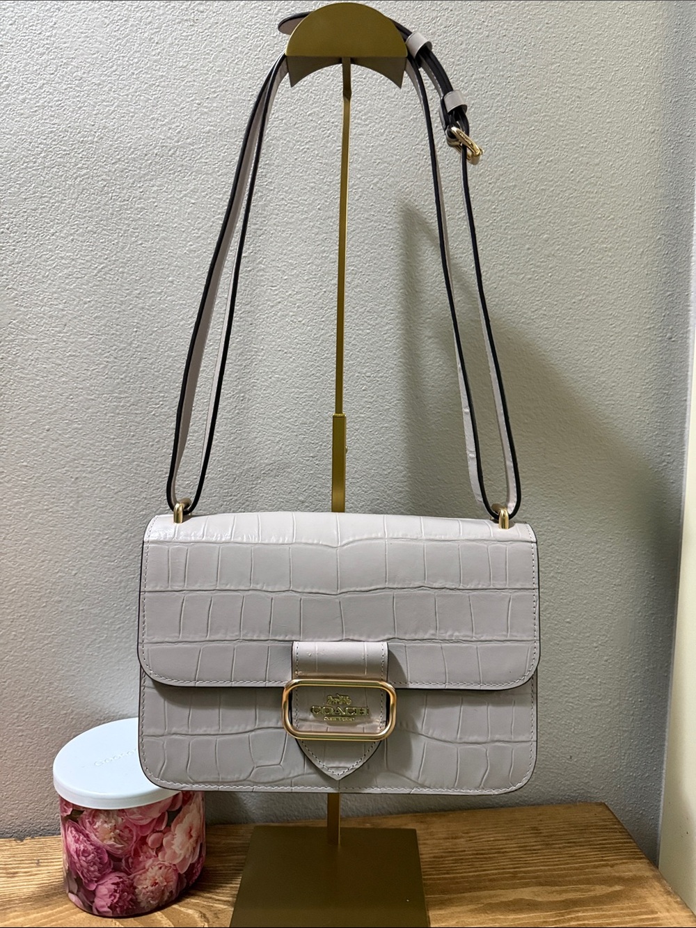 Coach Morgan square crossbody In Crocodile-Embossed Leather; Like New!